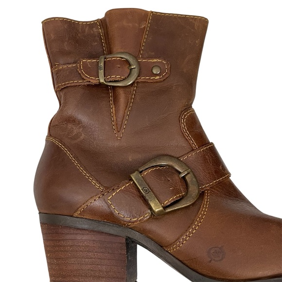 Born Galene Brown Leather Heel Ankle Boots - Picture 7 of 12